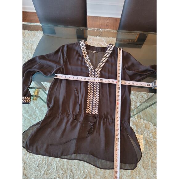 Premise Studio Tunic Blouse Women's Large Black White Long Sleeve Sheer Top - Picture 13 of 13